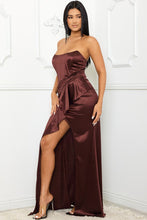 Maroon Satin Bustier Top Maxi Dress