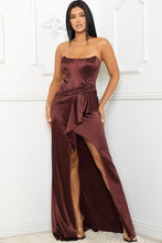 Maroon Satin Bustier Top Maxi Dress