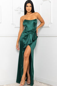 Hunter Green Satin Bustier Top Maxi Dress