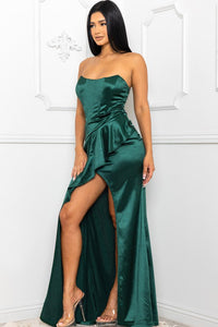 Hunter Green Satin Bustier Top Maxi Dress