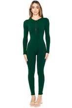Hunter Green Snatched Long Sleeve Jumpsuits With Zipper Detai