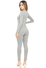 Light Grey Snatched Long Sleeve Jumpsuits With Zipper Detai