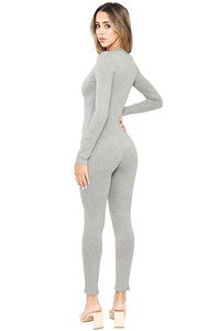 Light Grey Snatched Long Sleeve Jumpsuits With Zipper Detai