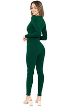 Hunter Green Snatched Long Sleeve Jumpsuits With Zipper Detai