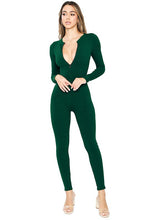 Hunter Green Snatched Long Sleeve Jumpsuits With Zipper Detai