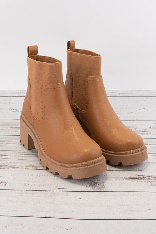 Camel Elastic Ankle Band Platform Chelsea Bootie
