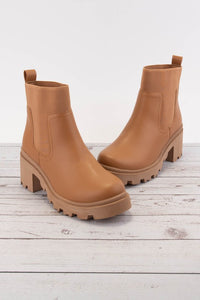 Camel Elastic Ankle Band Platform Chelsea Bootie