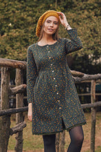 Green Patterned Nervure Front Laced Hem Long Sleeve Green Dress