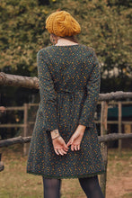 Green Patterned Nervure Front Laced Hem Long Sleeve Green Dress