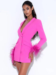 Madeline Fuchsia Feather Trim Blazer Dress