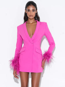 Madeline Fuchsia Feather Trim Blazer Dress