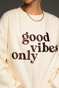 Cream Letter Embroidery Oversized Sweat Shirt