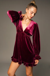 Red Puff Sleeve V-neck Mini Dress