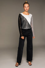 Black-White-Grey Dolman Sleeve Color Block Sequinse Bodysuit