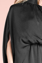 Black Hammered Satin Mock Neck Caftan Mini Dress