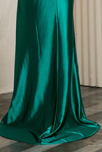 Emerald Green Solid Satin Boned Top Cowlneck Evening Dress