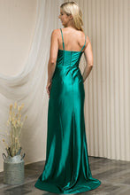 Emerald Green Solid Satin Boned Top Cowlneck Evening Dress