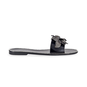 Black Rhinestone Flower W/ Jelly Slide Sandal