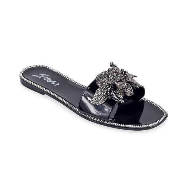 Black Rhinestone Flower W/ Jelly Slide Sandal