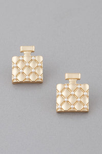 Gold Cream Quilted Perfume Stud Earrings