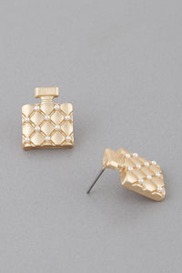 Gold Cream Quilted Perfume Stud Earrings
