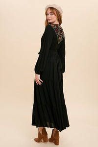 Black Embroidered Yoke Maxi Dress