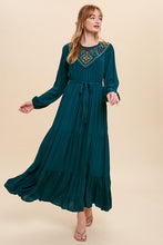 Emerald Green Embroidered Yoke Maxi Dress