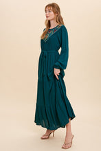 Emerald Green Embroidered Yoke Maxi Dress