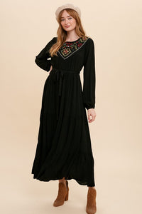 Black Embroidered Yoke Maxi Dress