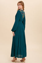 Emerald Green Embroidered Yoke Maxi Dress