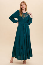 Emerald Green Embroidered Yoke Maxi Dress