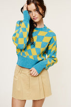 Turquoise Fashion Check Sweater