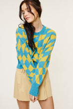 Turquoise Fashion Check Sweater