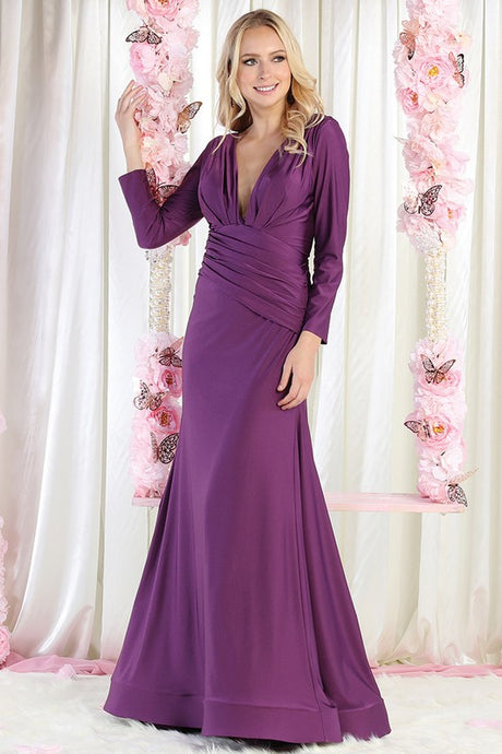 Purple Long Sleeve Stretch Trumpet Dress