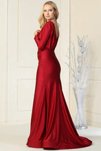 Burgundy Long Sleeve Stretch Trumpet Dress