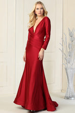 Burgundy Long Sleeve Stretch Trumpet Dress