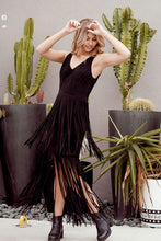 Black Premium Western Vintage Fringe Suede Dress