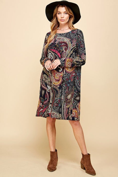 Green Combo Women Multi Paisley Print Pocket One Piece Dress