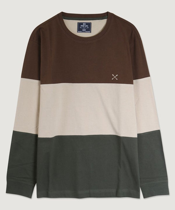 Chestnut Long Sleeve Color Block Crew