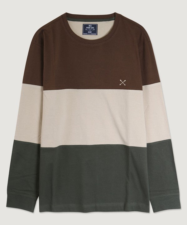 Chestnut Long Sleeve Color Block Crew