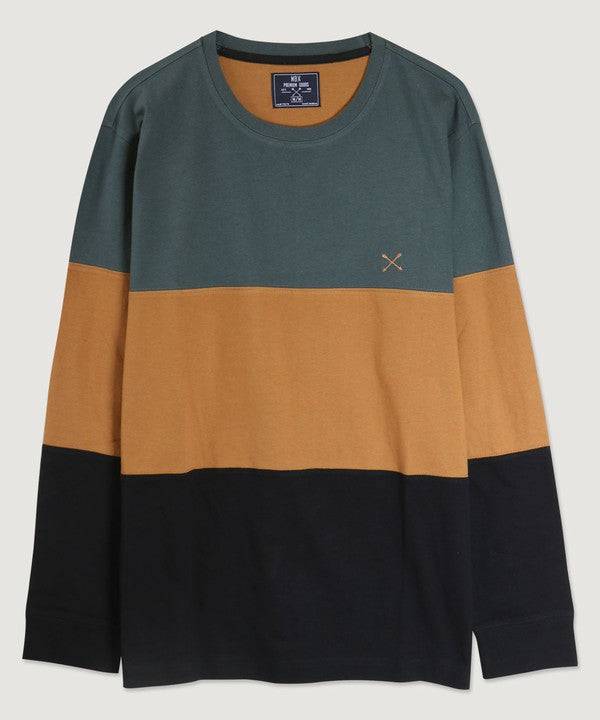 Forest Green Long Sleeve Color Block Crew