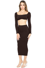Chocolate Snatched Square Neck Cropped Bra Top With Midi Dress Set