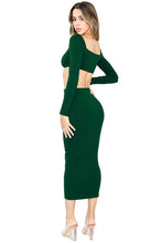 Hunter Green Snatched Square Neck Cropped Bra Top With Midi Dress Set