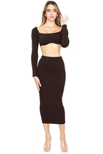 Chocolate Snatched Square Neck Cropped Bra Top With Midi Dress Set