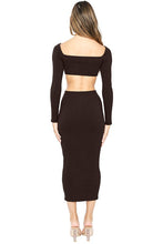 Chocolate Snatched Square Neck Cropped Bra Top With Midi Dress Set