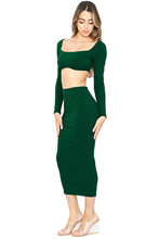 Hunter Green Snatched Square Neck Cropped Bra Top With Midi Dress Set