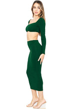 Hunter Green Snatched Square Neck Cropped Bra Top With Midi Dress Set