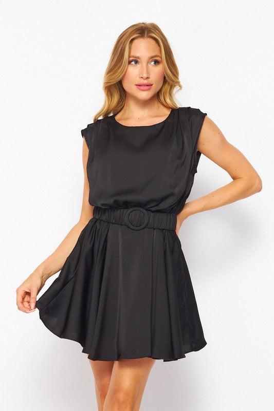 Black Solid Satin  Mini Dress