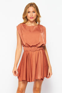 Copper Solid Satin  Mini Dress