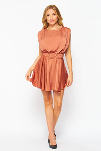 Copper Solid Satin  Mini Dress